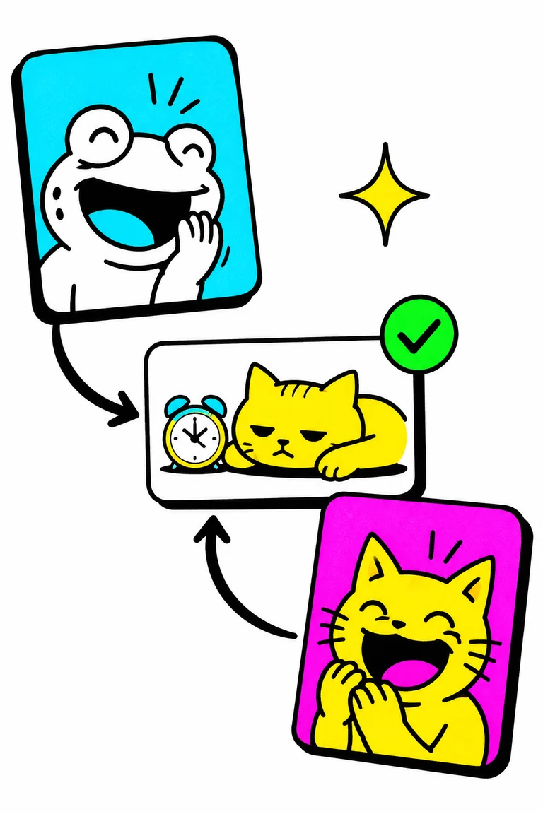 Illustration of two characters discovering their shared enjoyment of the same sleepy cat meme